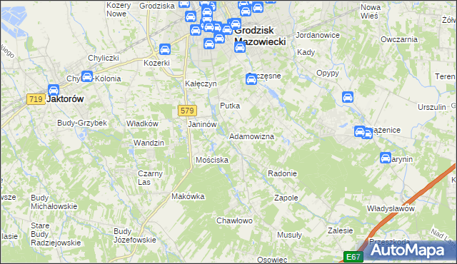 mapa Adamowizna gmina Grodzisk Mazowiecki, Adamowizna gmina Grodzisk Mazowiecki na mapie Targeo