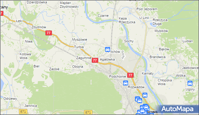 mapa Agatówka gmina Zaleszany, Agatówka gmina Zaleszany na mapie Targeo