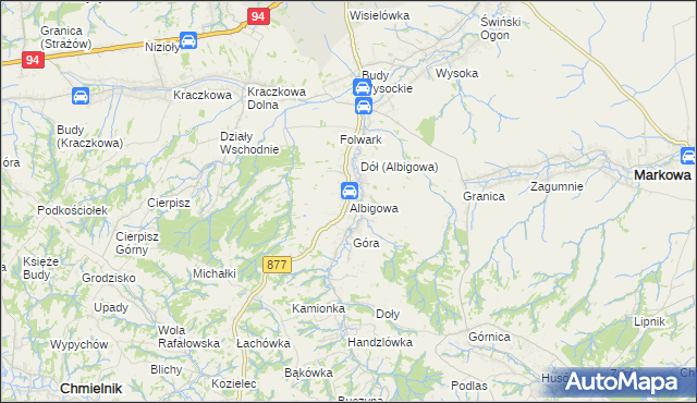 mapa Albigowa, Albigowa na mapie Targeo