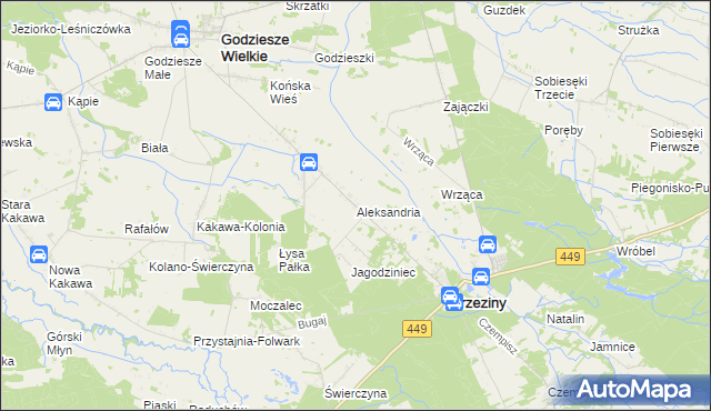 mapa Aleksandria gmina Brzeziny, Aleksandria gmina Brzeziny na mapie Targeo