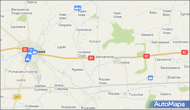 mapa Aleksandrów gmina Chodów, Aleksandrów gmina Chodów na mapie Targeo