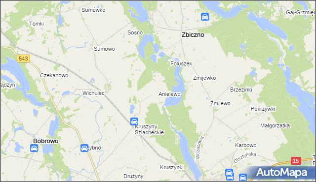 mapa Anielewo gmina Bobrowo, Anielewo gmina Bobrowo na mapie Targeo