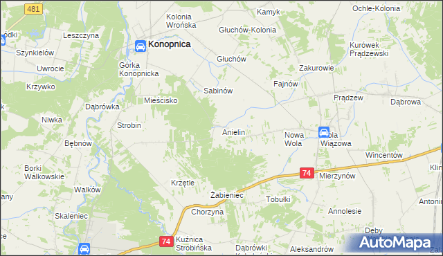 mapa Anielin gmina Konopnica, Anielin gmina Konopnica na mapie Targeo