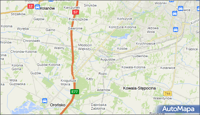 mapa Augustów gmina Kowala, Augustów gmina Kowala na mapie Targeo