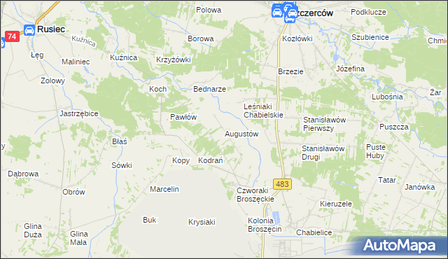 mapa Augustów gmina Rząśnia, Augustów gmina Rząśnia na mapie Targeo