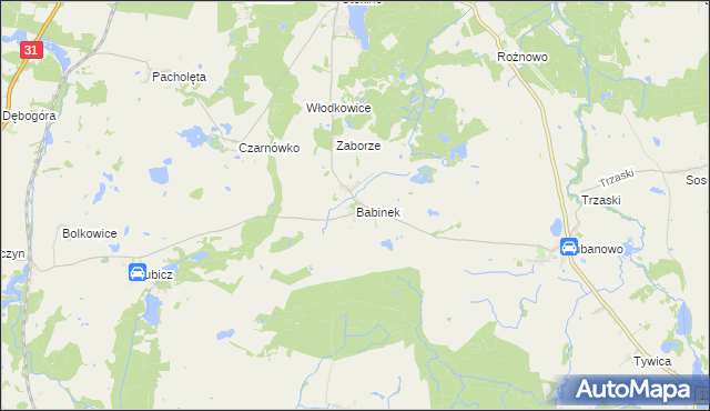 mapa Babinek gmina Banie, Babinek gmina Banie na mapie Targeo