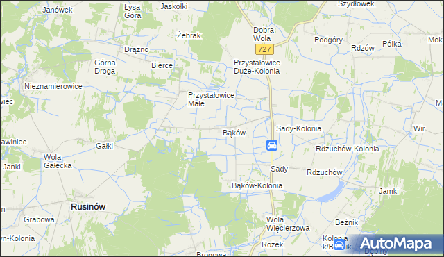 mapa Bąków gmina Rusinów, Bąków gmina Rusinów na mapie Targeo