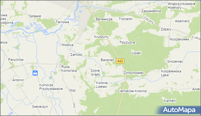 mapa Baraniec gmina Pyzdry, Baraniec gmina Pyzdry na mapie Targeo
