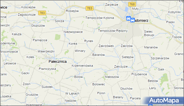 mapa Baranów gmina Skalbmierz, Baranów gmina Skalbmierz na mapie Targeo