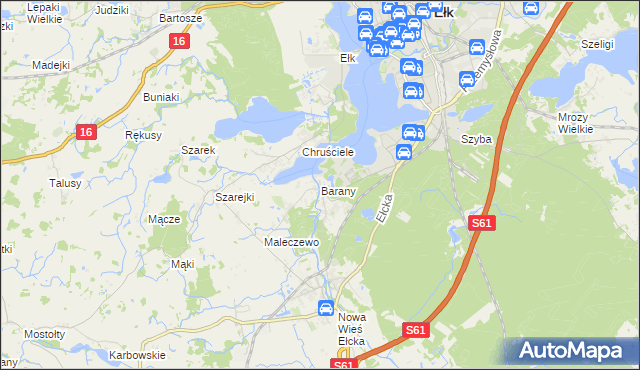 mapa Barany gmina Ełk, Barany gmina Ełk na mapie Targeo