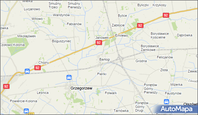mapa Barłogi gmina Grzegorzew, Barłogi gmina Grzegorzew na mapie Targeo