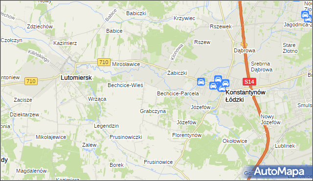 mapa Bechcice-Parcela, Bechcice-Parcela na mapie Targeo