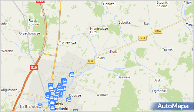mapa Biała gmina Bielsk Podlaski, Biała gmina Bielsk Podlaski na mapie Targeo