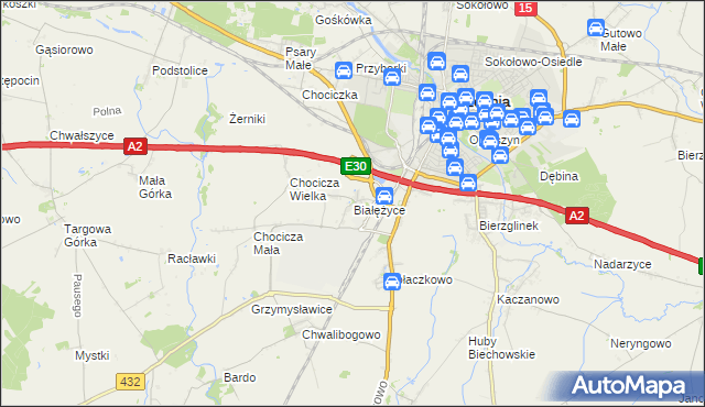 mapa Białężyce, Białężyce na mapie Targeo