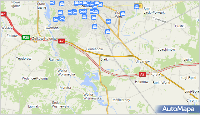 mapa Białki gmina Siedlce, Białki gmina Siedlce na mapie Targeo