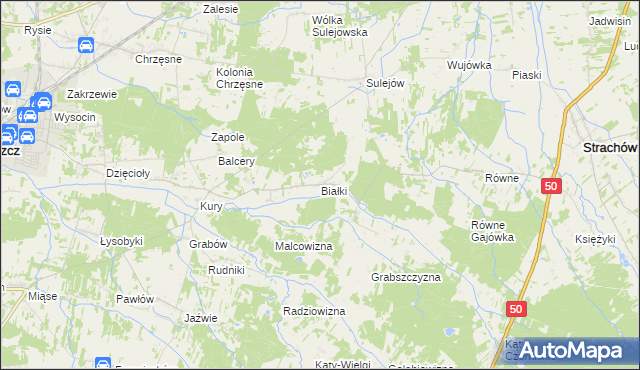 mapa Białki gmina Tłuszcz, Białki gmina Tłuszcz na mapie Targeo