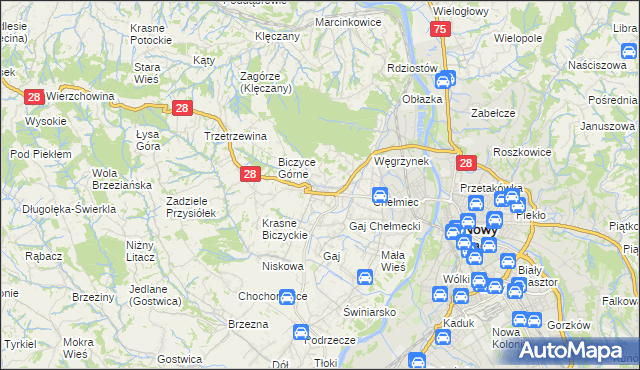 mapa Biczyce Dolne, Biczyce Dolne na mapie Targeo