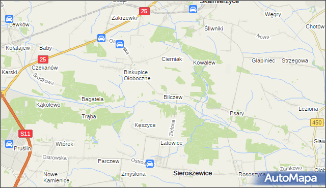 mapa Bilczew gmina Sieroszewice, Bilczew gmina Sieroszewice na mapie Targeo