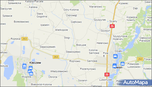 mapa Biskupie gmina Ślesin, Biskupie gmina Ślesin na mapie Targeo
