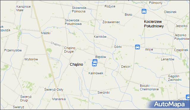 mapa Błędów gmina Chąśno, Błędów gmina Chąśno na mapie Targeo