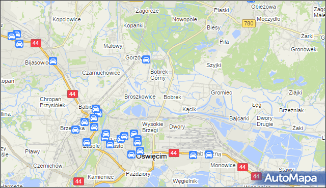 mapa Bobrek gmina Chełmek, Bobrek gmina Chełmek na mapie Targeo