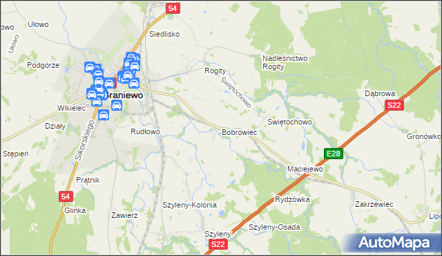 mapa Bobrowiec gmina Braniewo, Bobrowiec gmina Braniewo na mapie Targeo