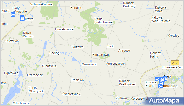 mapa Bodzanowo gmina Lubraniec, Bodzanowo gmina Lubraniec na mapie Targeo