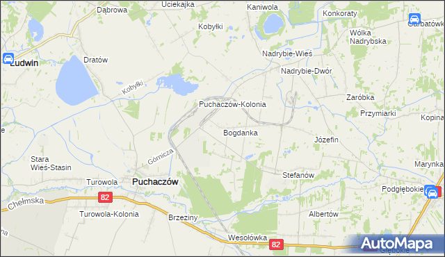 mapa Bogdanka gmina Puchaczów, Bogdanka gmina Puchaczów na mapie Targeo