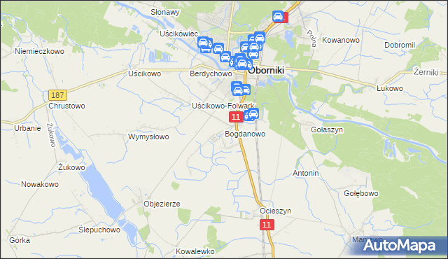 mapa Bogdanowo gmina Oborniki, Bogdanowo gmina Oborniki na mapie Targeo