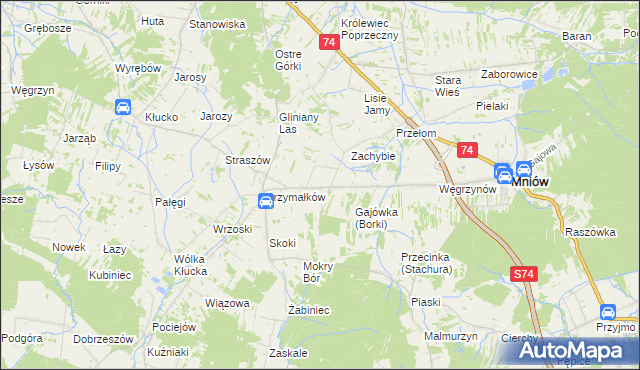 mapa Borki gmina Mniów, Borki gmina Mniów na mapie Targeo