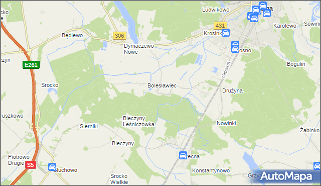 mapa Borkowice gmina Mosina, Borkowice gmina Mosina na mapie Targeo