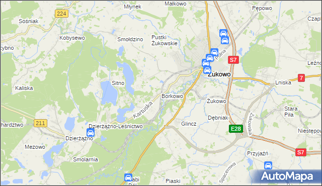 mapa Borkowo gmina Żukowo, Borkowo gmina Żukowo na mapie Targeo