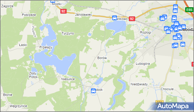 mapa Borów gmina Świebodzin, Borów gmina Świebodzin na mapie Targeo