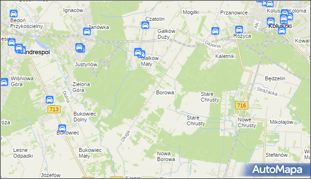 mapa Borowa gmina Koluszki, Borowa gmina Koluszki na mapie Targeo