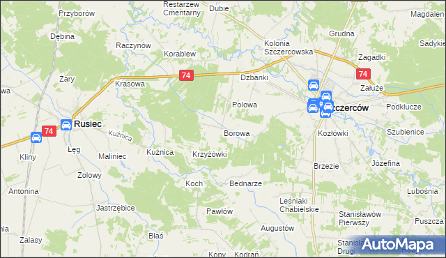 mapa Borowa gmina Szczerców, Borowa gmina Szczerców na mapie Targeo
