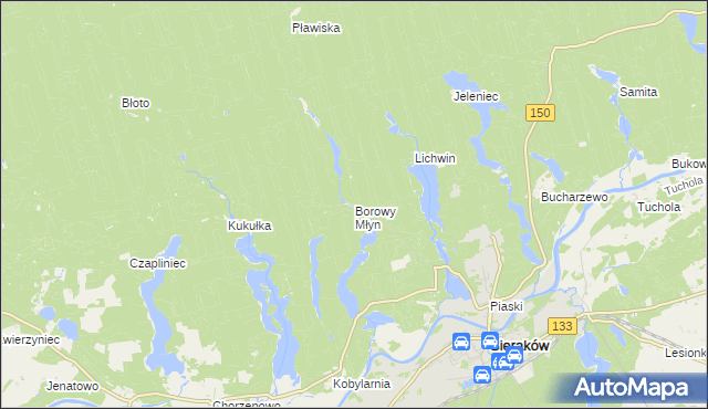 mapa Borowy Młyn gmina Sieraków, Borowy Młyn gmina Sieraków na mapie Targeo