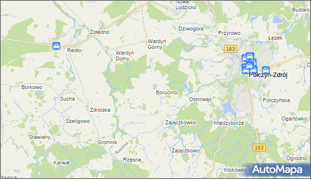 mapa Borucino gmina Połczyn-Zdrój, Borucino gmina Połczyn-Zdrój na mapie Targeo