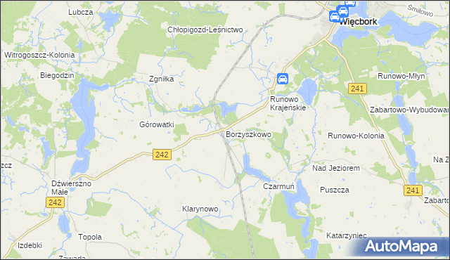 mapa Borzyszkowo gmina Więcbork, Borzyszkowo gmina Więcbork na mapie Targeo
