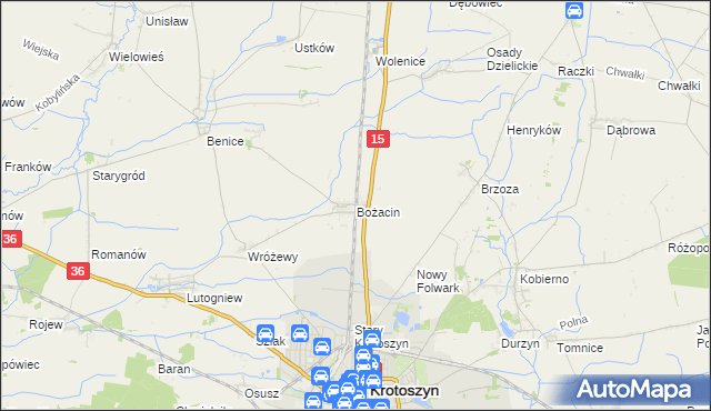mapa Bożacin gmina Krotoszyn, Bożacin gmina Krotoszyn na mapie Targeo