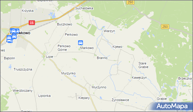 mapa Branno gmina Gniewkowo, Branno gmina Gniewkowo na mapie Targeo