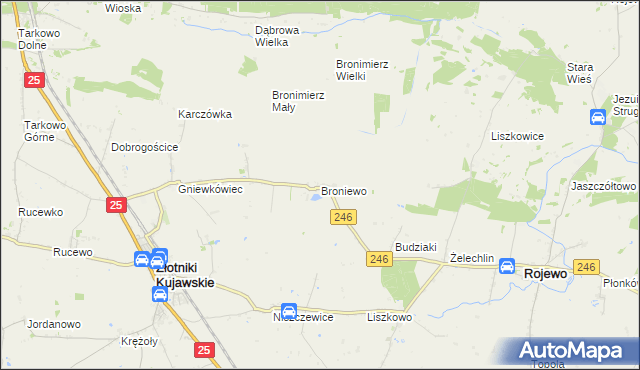 mapa Broniewo gmina Złotniki Kujawskie, Broniewo gmina Złotniki Kujawskie na mapie Targeo