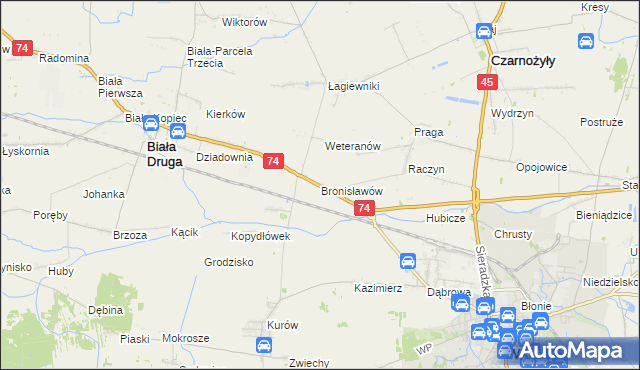 mapa Bronisławów gmina Biała, Bronisławów gmina Biała na mapie Targeo