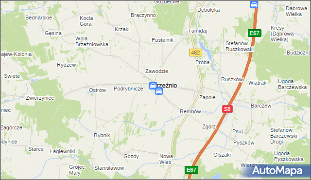 mapa Bronisławów gmina Brzeźnio, Bronisławów gmina Brzeźnio na mapie Targeo