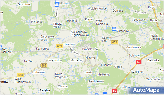 mapa Bronisławów gmina Prażmów, Bronisławów gmina Prażmów na mapie Targeo