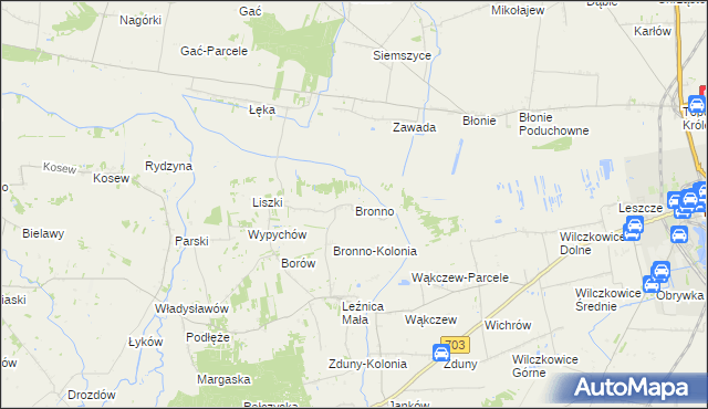 mapa Bronno gmina Łęczyca, Bronno gmina Łęczyca na mapie Targeo