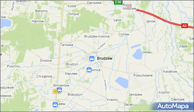 mapa Brudzew powiat turecki, Brudzew powiat turecki na mapie Targeo