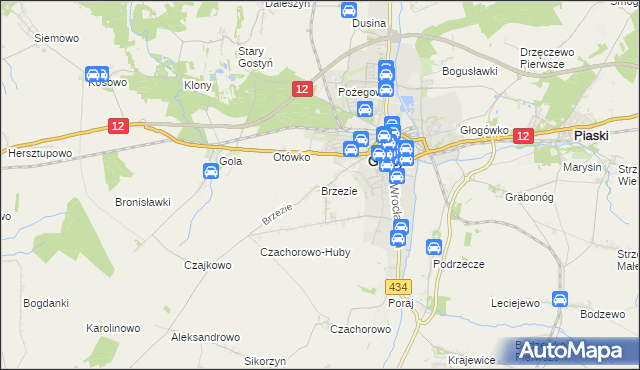 mapa Brzezie gmina Gostyń, Brzezie gmina Gostyń na mapie Targeo