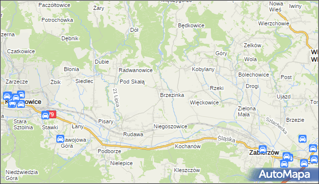 mapa Brzezinka gmina Zabierzów, Brzezinka gmina Zabierzów na mapie Targeo