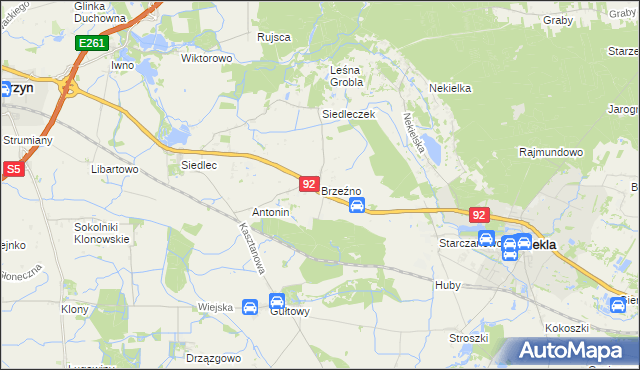 mapa Brzeźno gmina Kostrzyn, Brzeźno gmina Kostrzyn na mapie Targeo