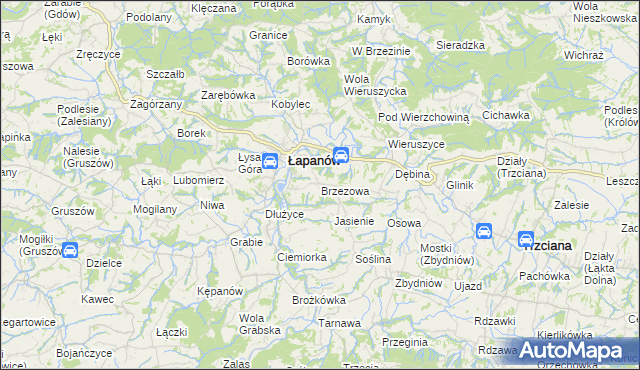 mapa Brzezowa gmina Łapanów, Brzezowa gmina Łapanów na mapie Targeo